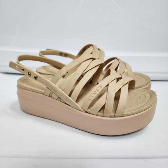 Crocs Size 7 Strappy Beige Sandals - Picture 1 of 9